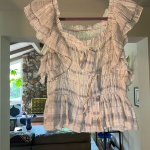 Plaid Ruffle Sleeve Top